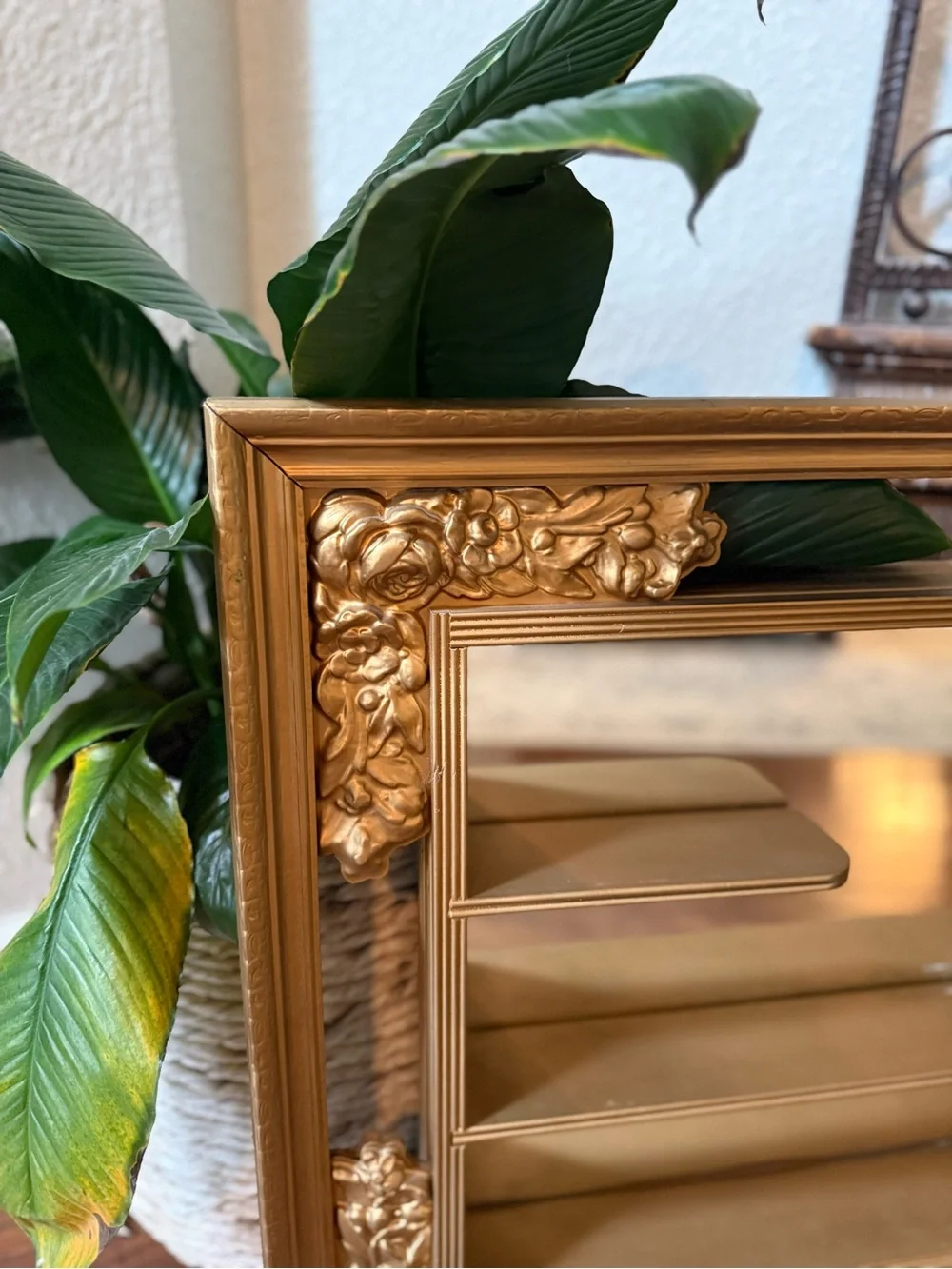 Vtg MCM Illinois Moulding Co Gold Gilt  Mirror Shadow Box Wall Shelf